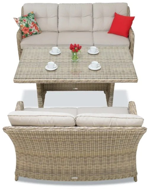 Toledo Apetito technorattan set met grote tafel voor 5 personen beige Garden Point