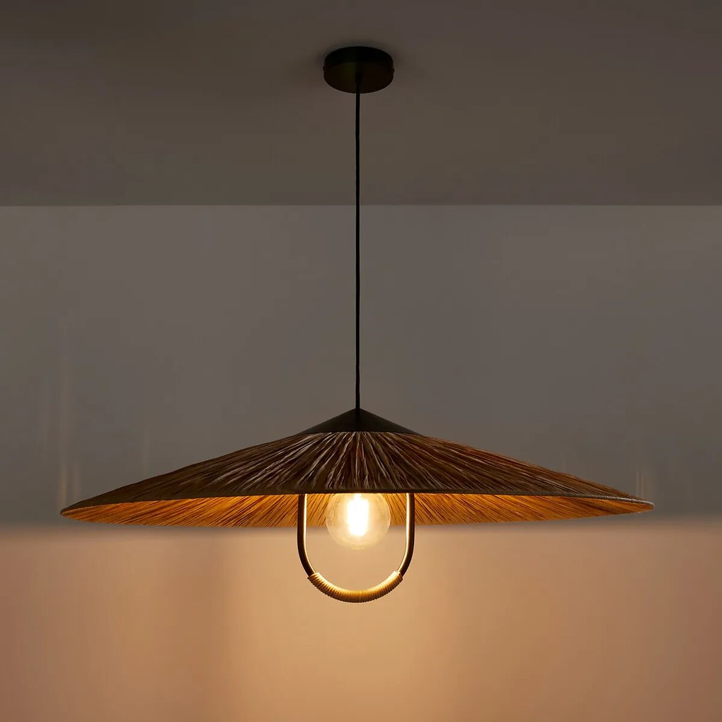 Hanglamp in ijzermetaal en raffia, Super Tanguy