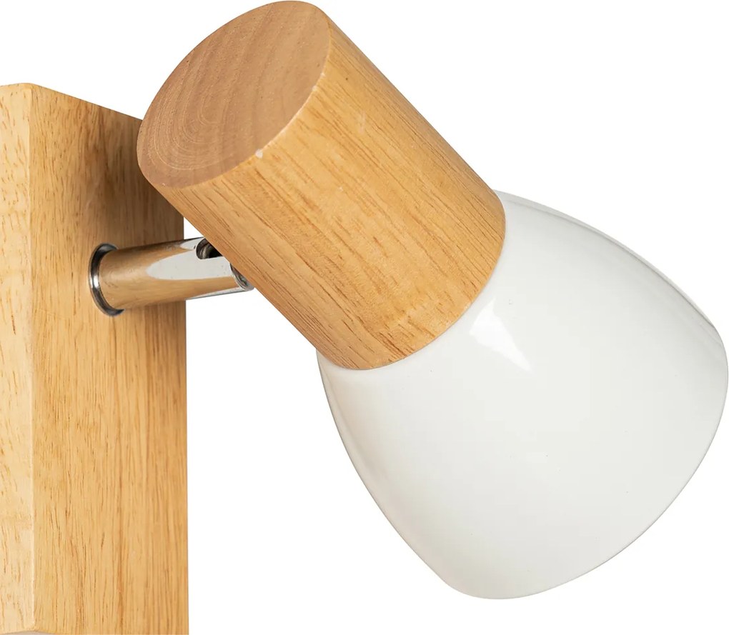 Landelijke wandlamp hout met wit verstelbaar - Thorin