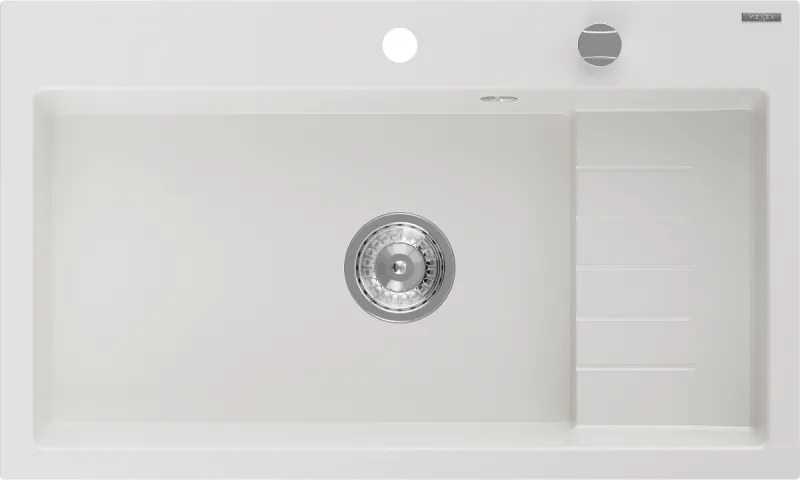 Mexen Omar enkele granieten spoelbak 800 x 480 mm, wit, chromen sifon - 6520801005-20