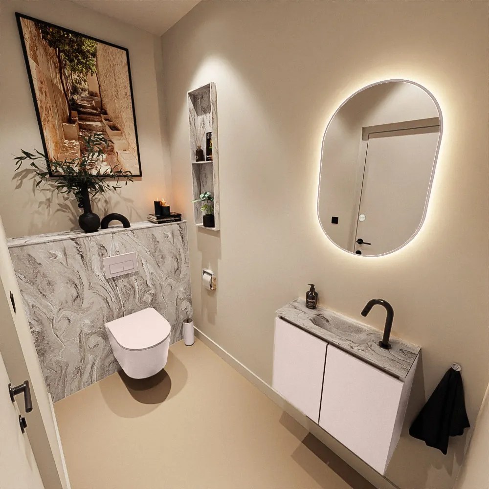 Mondiaz Ture DLux toiletmeubel 60cm rosee met wastafel glace midden met kraangat