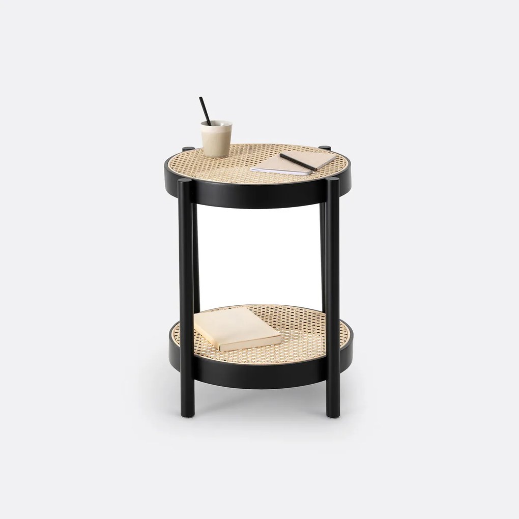 Nachttafel, 2 tafelbladen in rotan, Cedak
