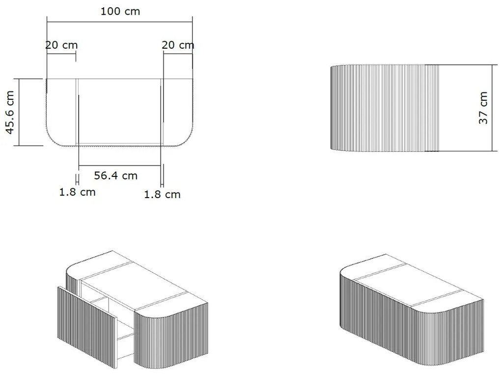 Gliss Design Alluro badmeubel ribbelfront met ronding links/rechts 100cm ash grey en wit marmer toppaneel