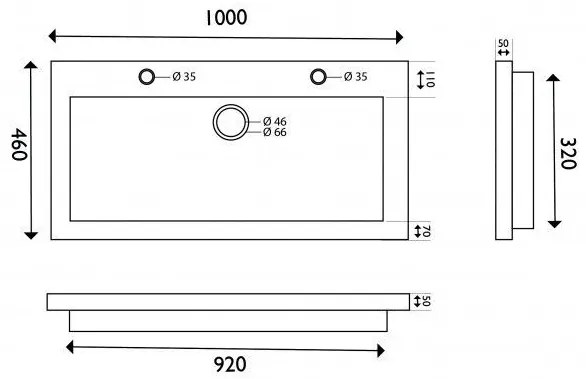 Mueller Single flat hardstenen meubelwasbak 100x46cm met kraangat