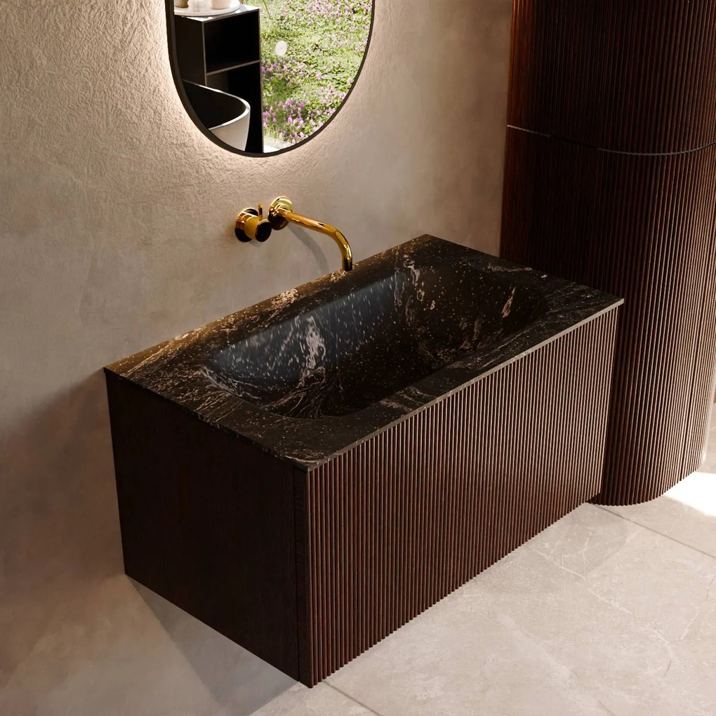 Mondiaz Kurve-dlux 80cm badmeubel ruby met 1 lade en wastafel big small midden zonder kraangat lava