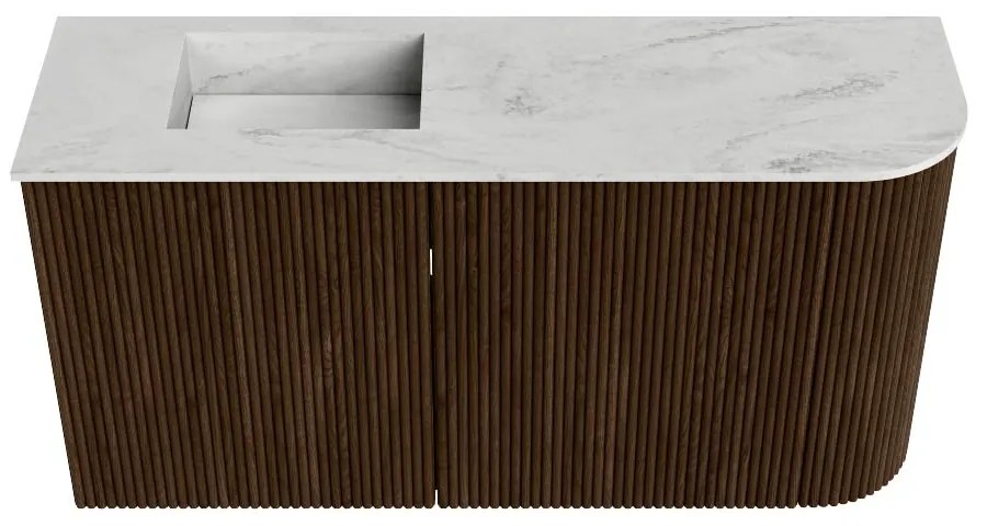 Mondiaz Joya DLux 80cm toiletmeubel ronding rechts walnut met wastafel faye links zonder kraangat opalo