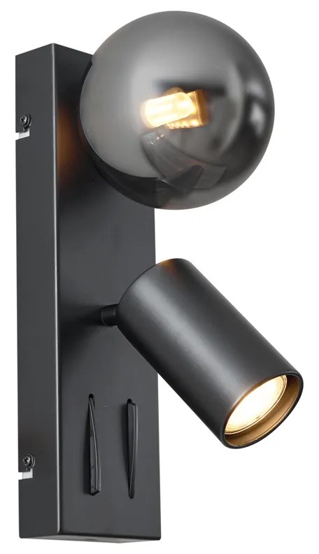 Moderne wandlamp zwart 2-lichts kantelbaar met USB-C poort - Lesly