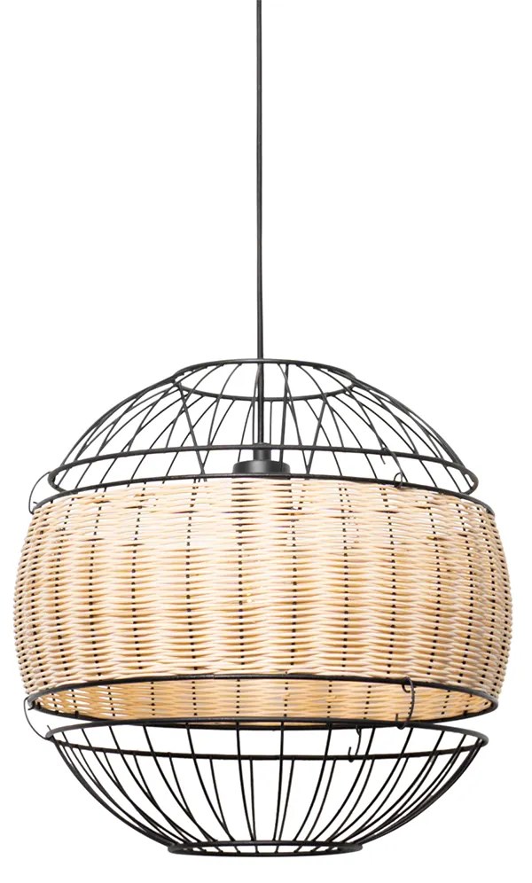 Oosterse hanglamp zwart met rotan 38 cm - Emir