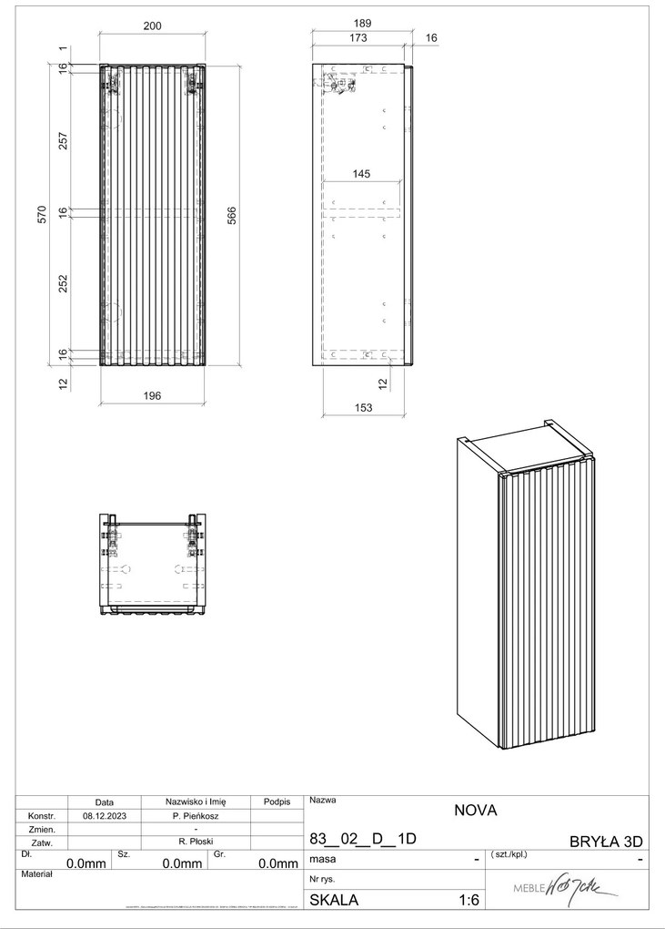 Comad Nova White half hoge kast 20x20x60cm wit