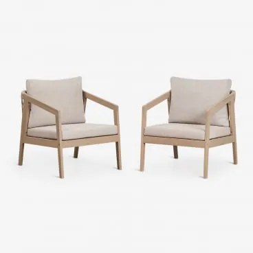 Set Van 2 Tuinstoelen Van Acaciahout En Gevlochten Touw Kaela Lichte Acaciekleur & Stof Zandbruin - Sklum