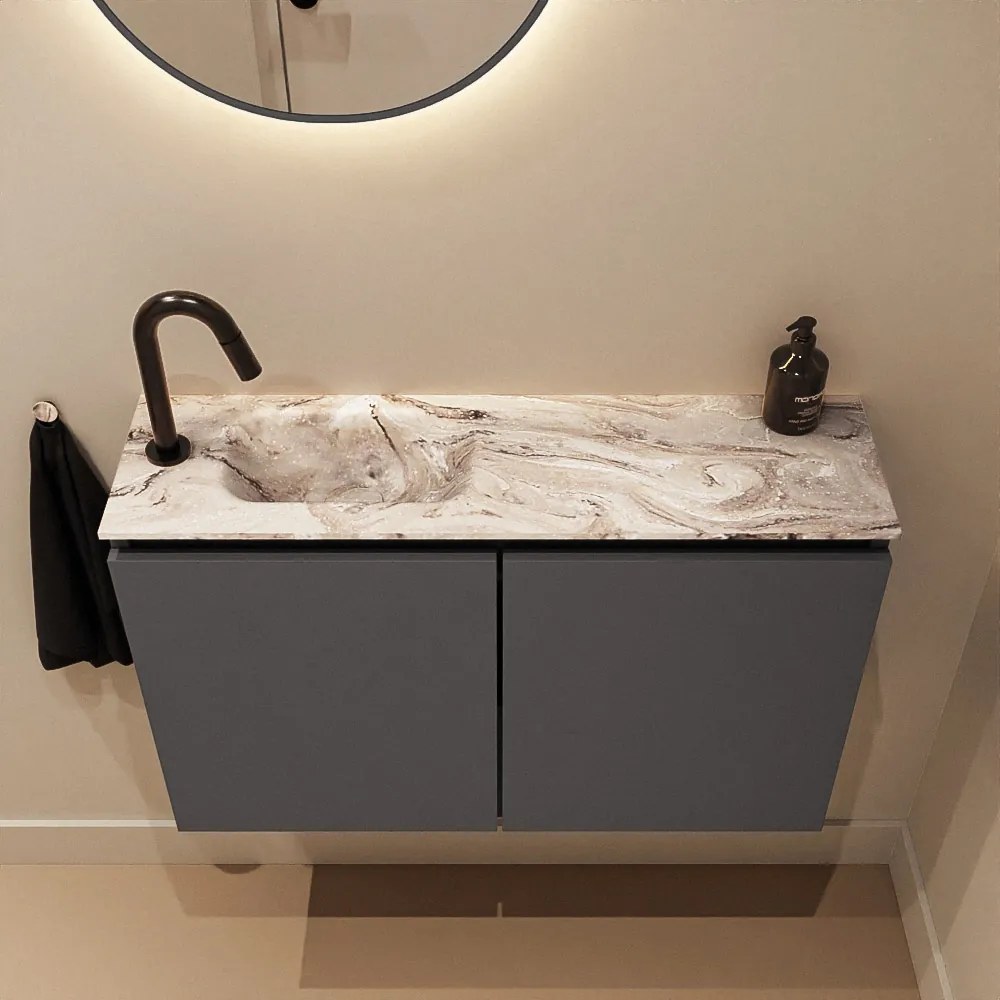 Mondiaz Ture DLux toiletmeubel 80cm dark grey met wastafel glace links met kraangat