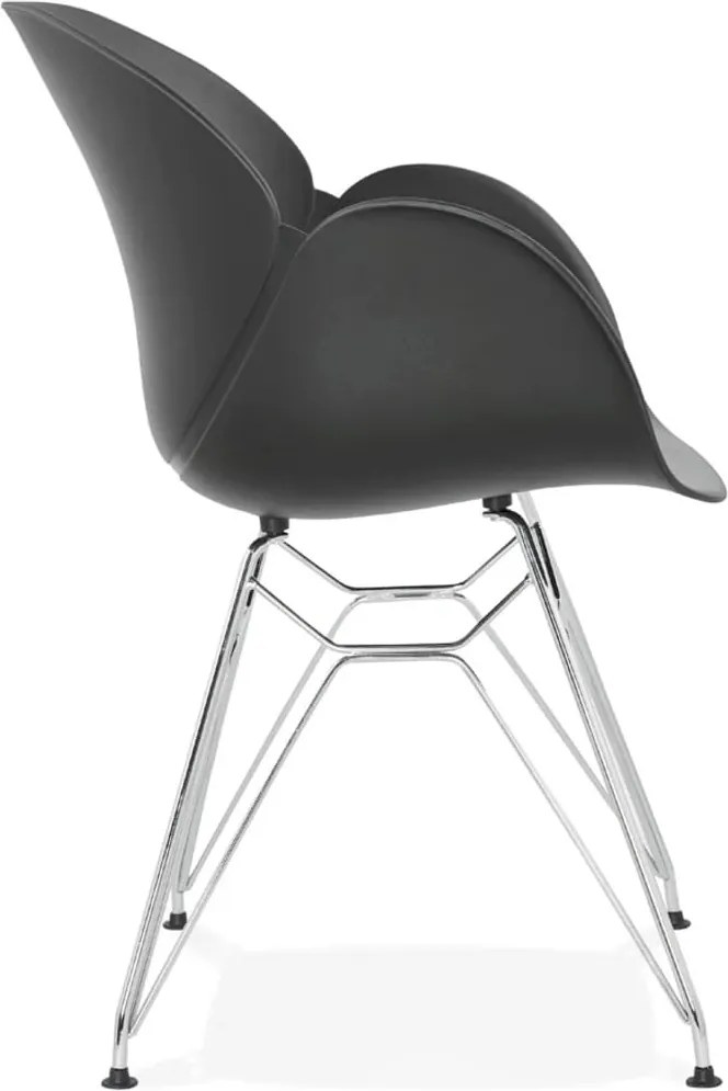 Moderne stoel 'UNAMI' van zwart kunststof met verchroomd metalen
