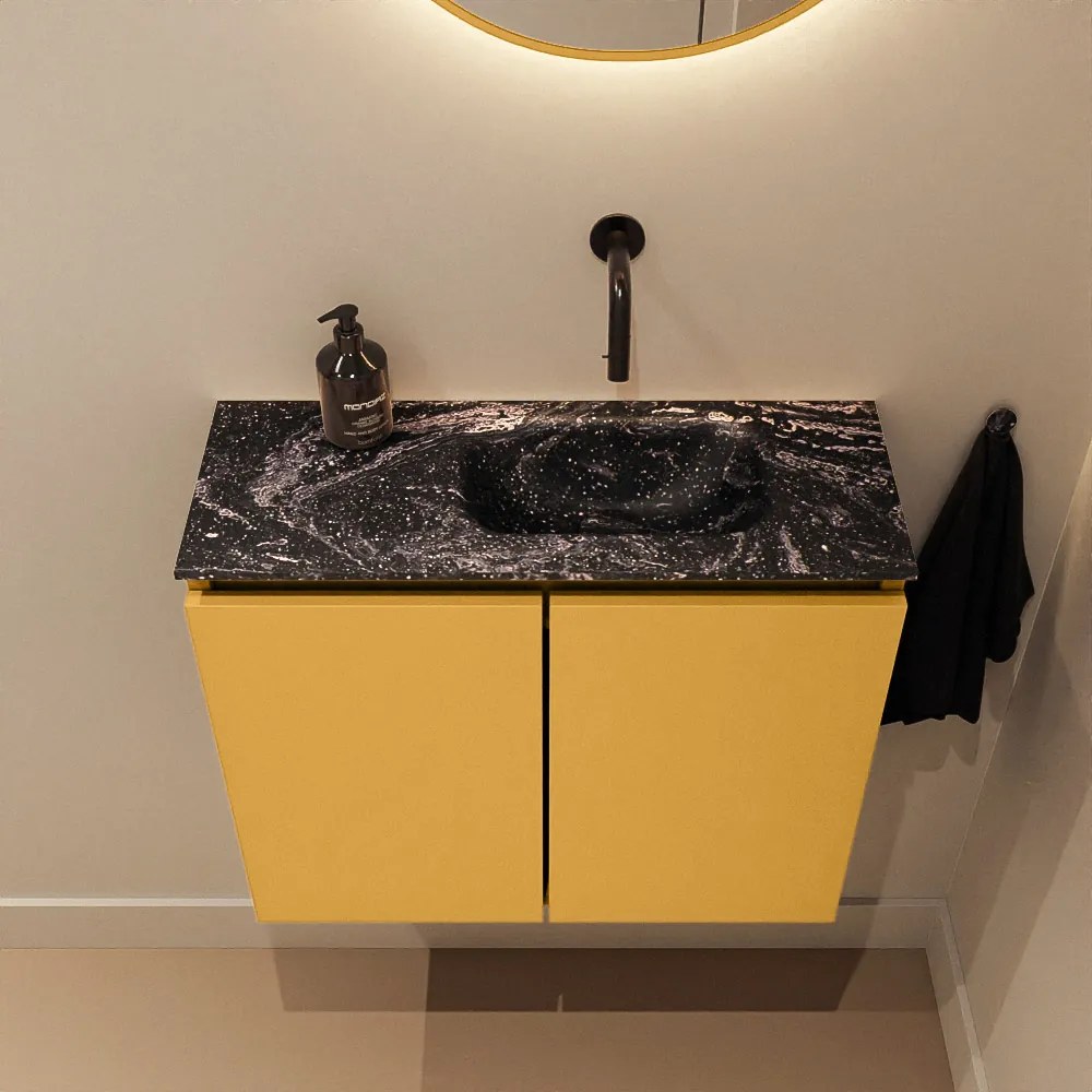 Mondiaz Ture DLux toiletmeubel 60cm ocher met wastafel lava rechts zonder kraangat