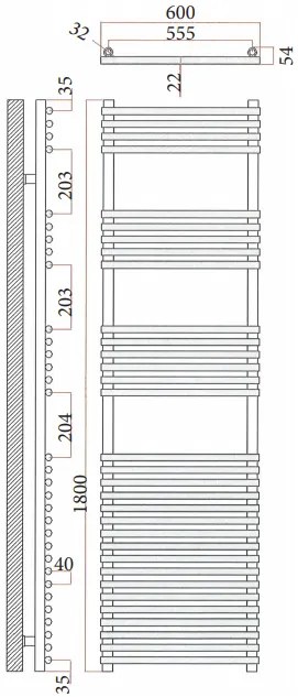 Sanicare design radiator Tube-On-Tube 180 x 60 cm. mat zwart