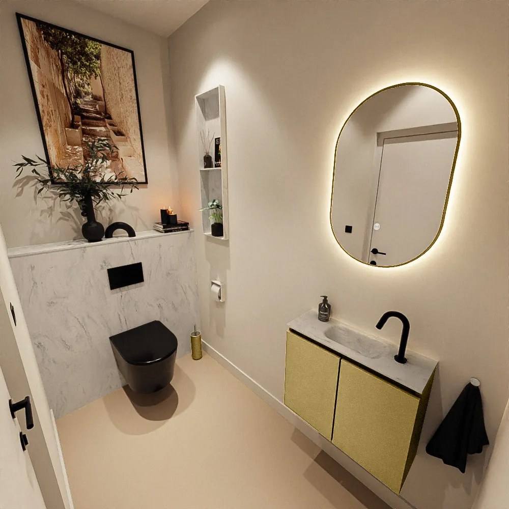 Mondiaz Ture DLux toiletmeubel 60cm oro met wastafel opalo midden met kraangat