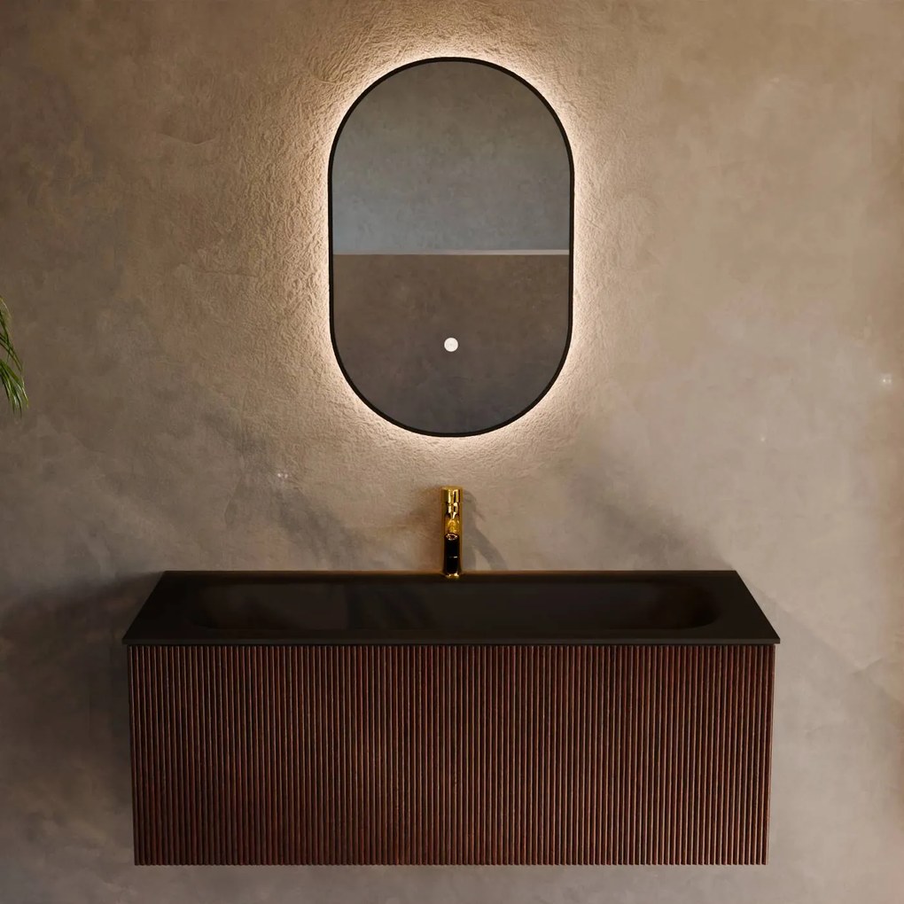 Mondiaz Kurve 110cm badmeubel ruby met 1 lade en wastafel big medium midden 1 kraangat urban