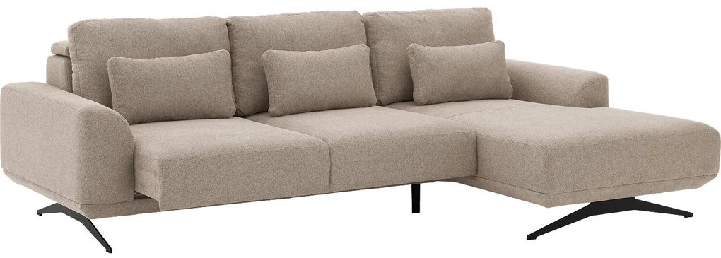 Goossens Excellent Bank Princess Met Elektrisch Uitschuifbaar Zitvlak beige, stof, 2,5-zits, elegant chic met chaise longue rechts