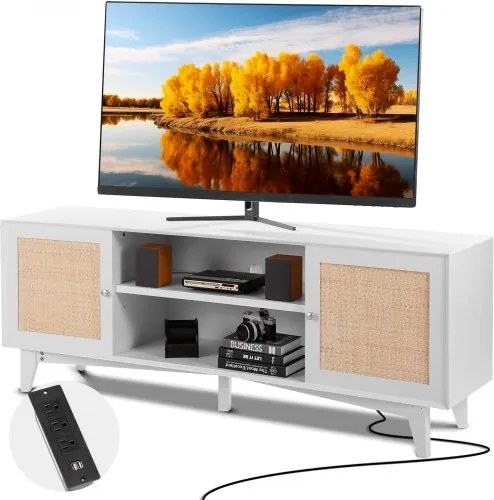 VEVOR Rotan TV-meubel 191 cm TV Boho TV-meubel Witte TV-kast