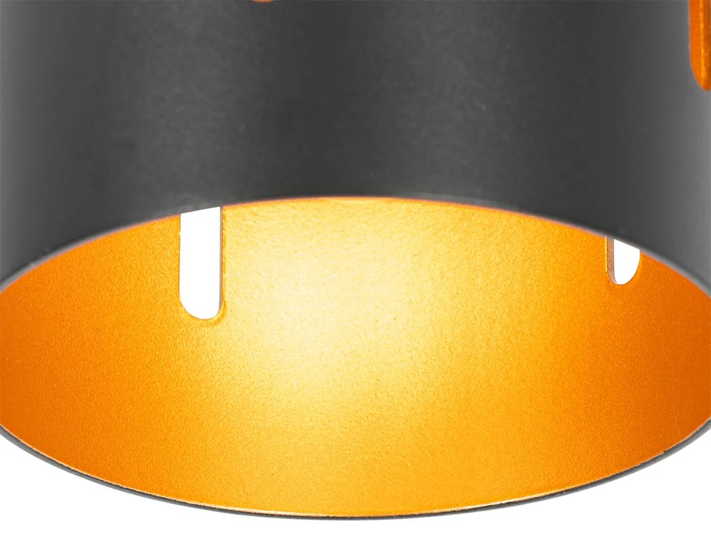 Design plafondlamp zwart met gouden binnenkant - Yana Design E27 cilinder / rond Binnenverlichting Lamp