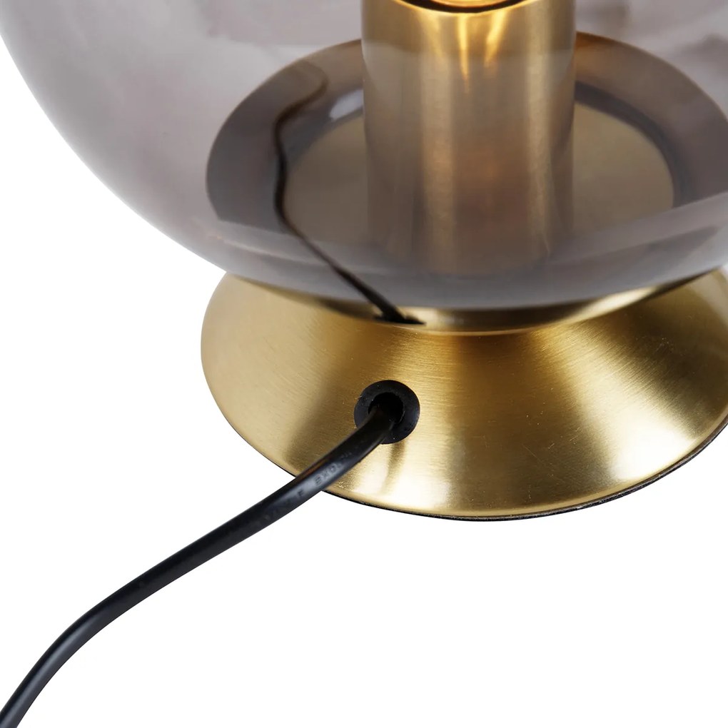 Art deco tafellamp messing met smoke glas - Pallon