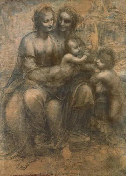 Leonardo da Vinci - Kunstreproductie The Virgin and Child with Saint Anne, and the Infant Saint John the Baptist, (30 x 40 cm)