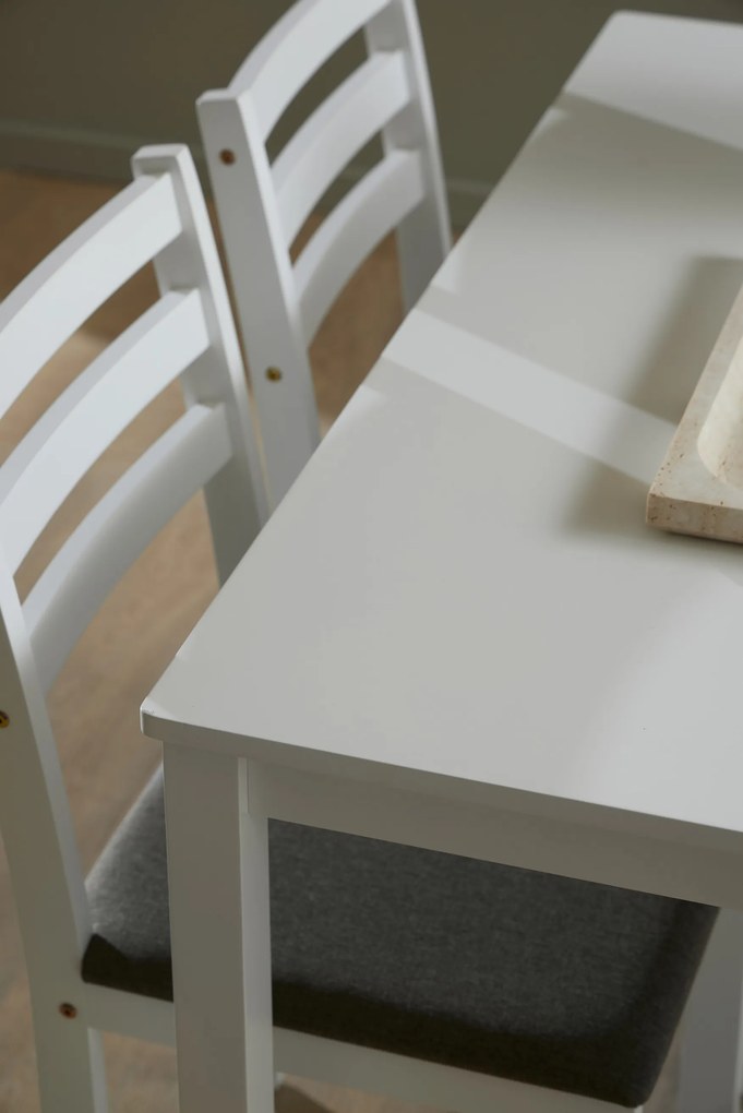 TORINO eetset + 4 stoelen Wit/Lichtgrijs (Sawana 21 stof) - HOUTEN SET VOOR KEUKEN/EETKAMER