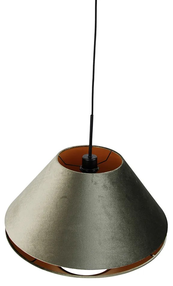Hanglamp zwart met dubbele velours lampenkap groen met gouden binnenkant - Combi 1