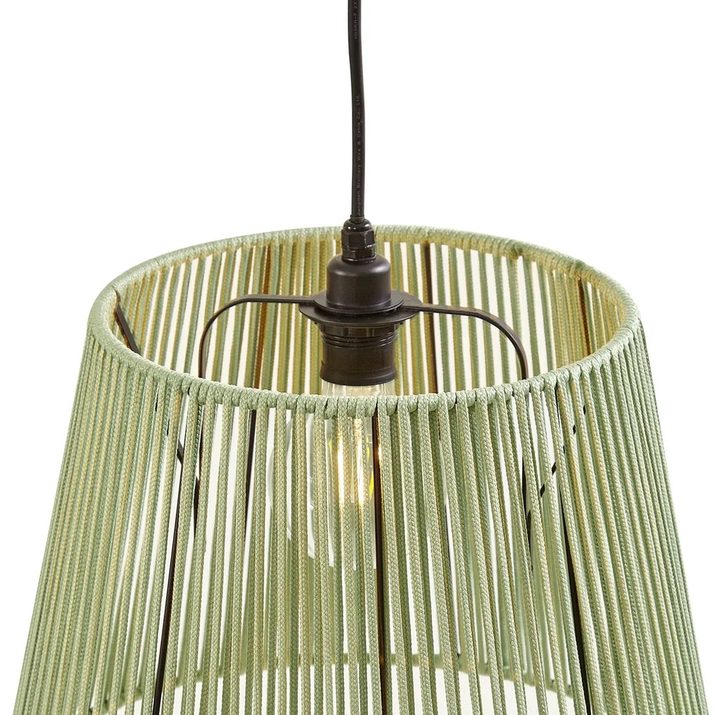Buiten hanglamp zwart met groene kappen van touw 3-lichts IP44 - Cava Jayla