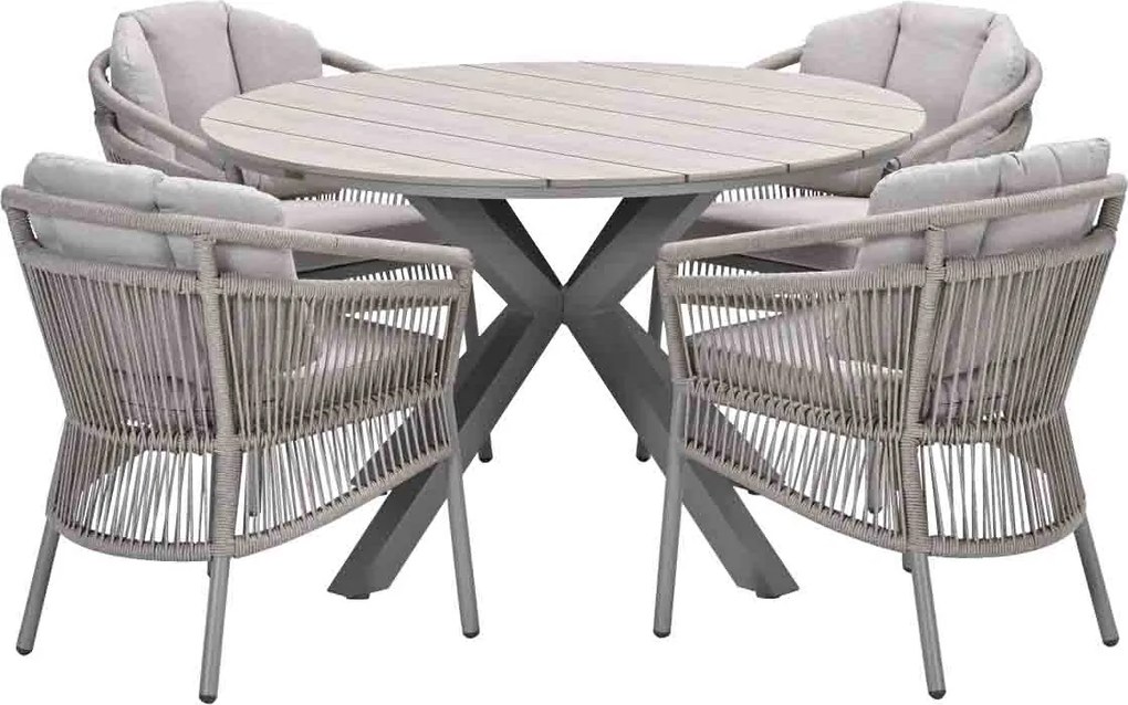 Garden Impressions Sorong tuinset 5-delig - Tulli tuintafel Ø122x75 cm - light teak vironwood