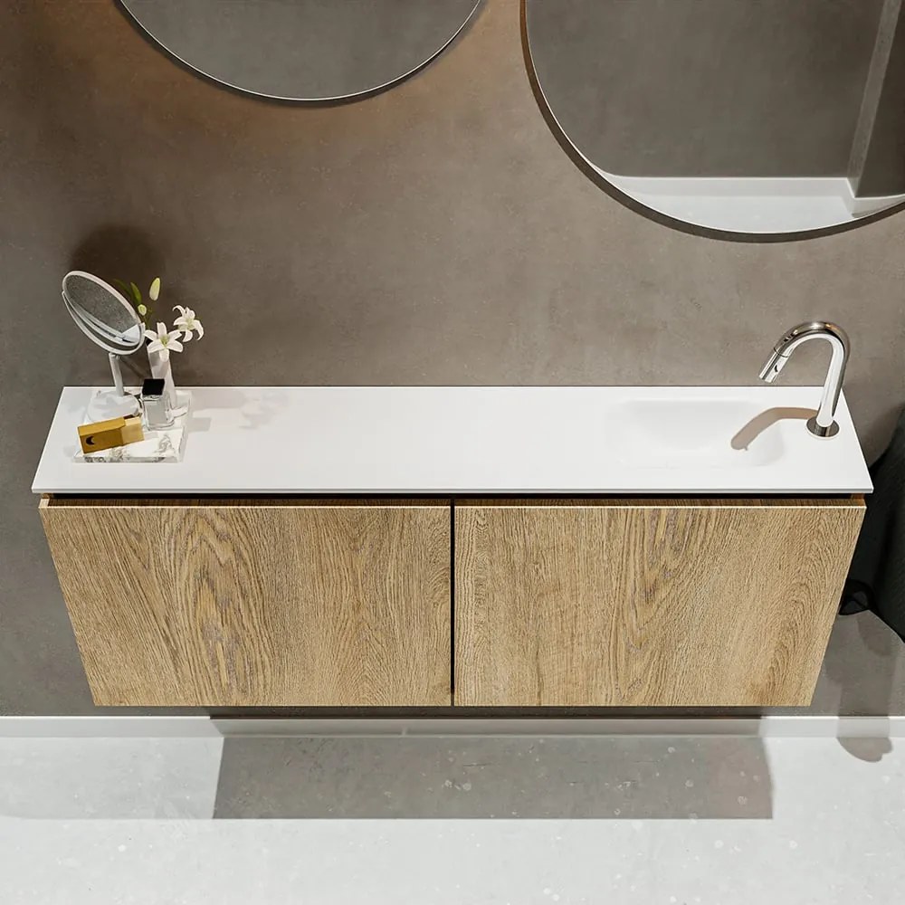 Mondiaz Ture 120cm toiletmeubel washed oak met wastafel talc rechts 1 kraangat