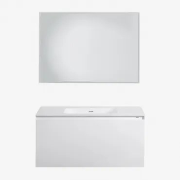 Macrae Houten Badkamermeubelset Met Geïntegreerde Wastafel Wit & Rechthoekige Led En Anticondens 100x70 Cm Riben & Zonder Kraan - Sklum