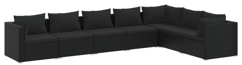 vidaXL 7-delige Loungeset met kussens poly rattan zwart