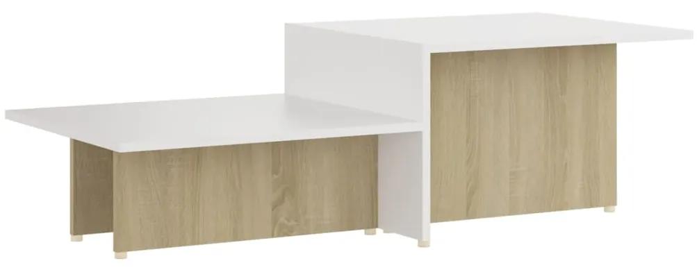 vidaXL Salontafel 111,5x50x33 cm bewerkt hout wit en sonoma eikenkleur