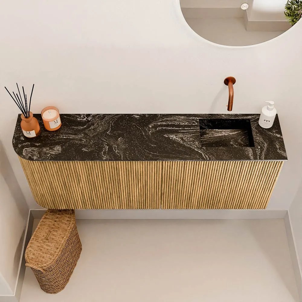 Mondiaz Joya DLux 110cm toiletmeubel ronding links oak met wastafel faye rechts zonder kraangat lava