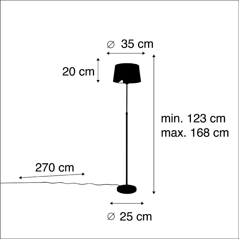 Vloerlamp zwart met zwarte kap 35 cm verstelbaar - Parte