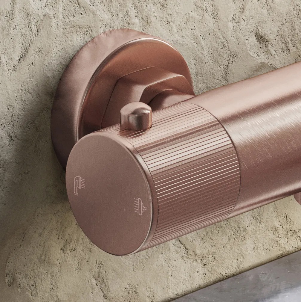 Saniclear Copper Stripes thermostatische opbouw badkraan met handdouche geborsteld koper