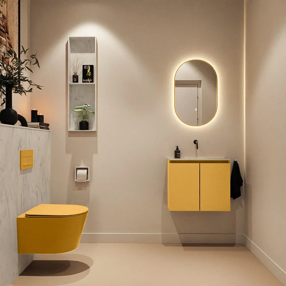 Mondiaz Ture DLux toiletmeubel 60cm ocher met wastafel opalo midden zonder kraangat