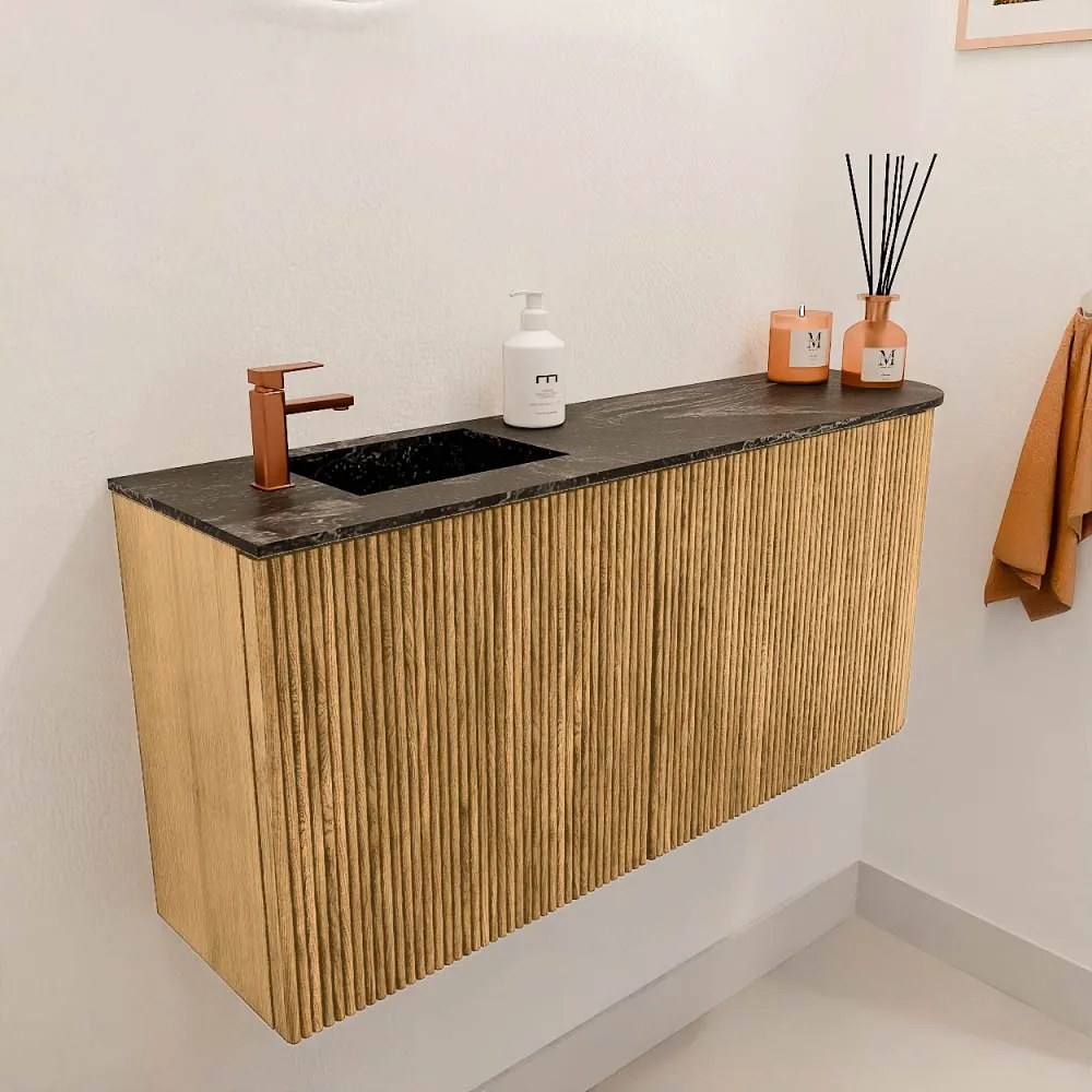 Mondiaz Joya DLux 90cm toiletmeubel ronding rechts oak met wastafel faye links 1 kraangat lava