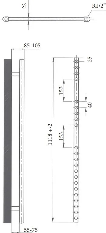 Sanicare elektrische design radiator 45x112cm zilvergrijs met thermostaat links zwart