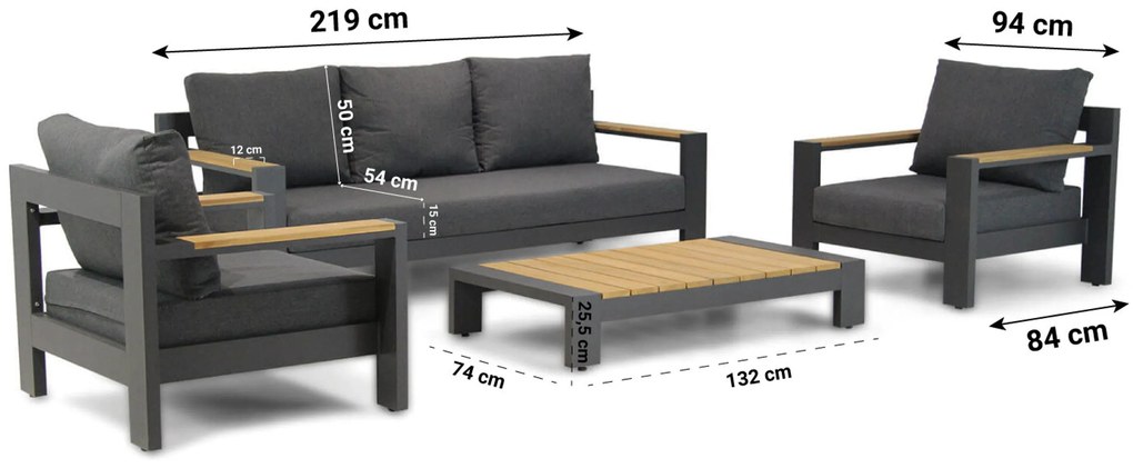 Stoel en Bank Loungeset 5 personen Aluminium Grijs Lifestyle Garden Furniture Milano