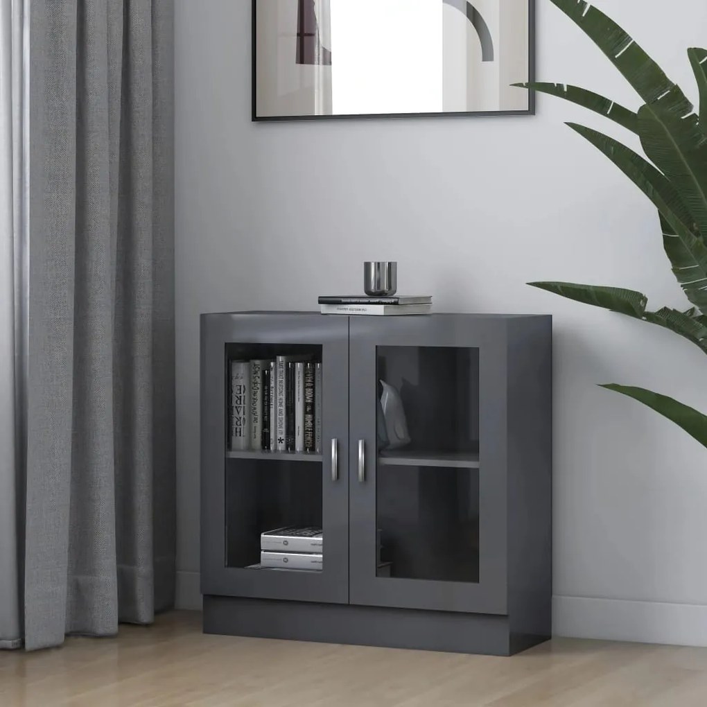 vidaXL Vitrinekast 82,5x30,5x80 cm spaanplaat hoogglans grijs