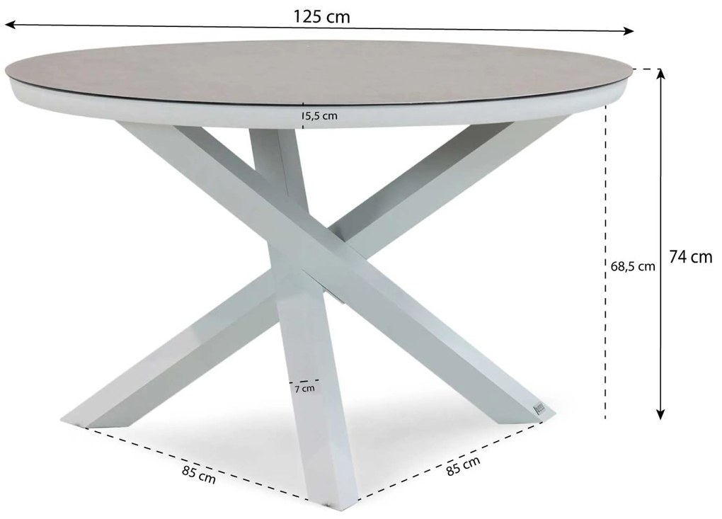 Tuinset Ronde Tuintafel 4 personen 125 cm Aluminium/rope Wit Santika Furniture Santika