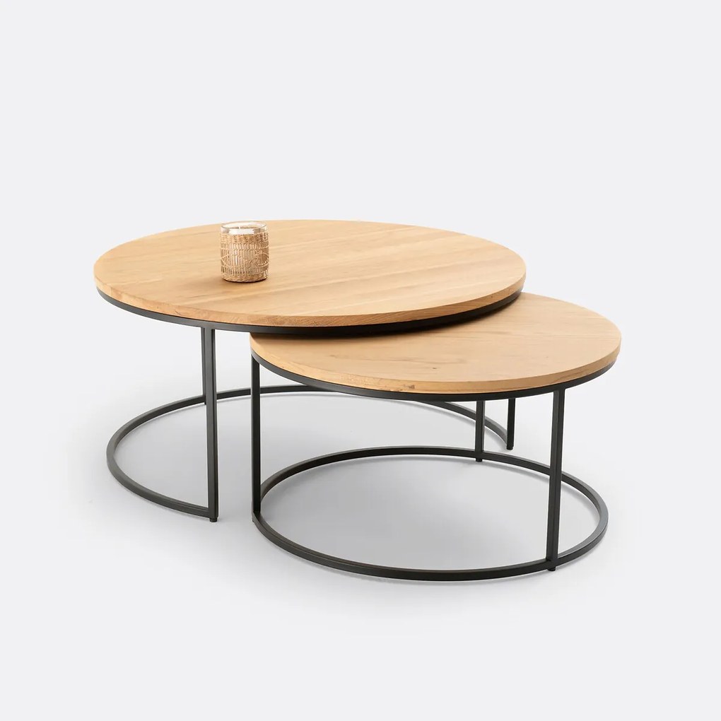 Set van 2 grote nesting salontafels, eiken blad, HIBA