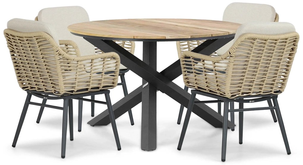 Tuinset Ronde Tuintafel 4 personen 120 cm Aluminium/wicker Taupe Coco Antoni/Fabriano