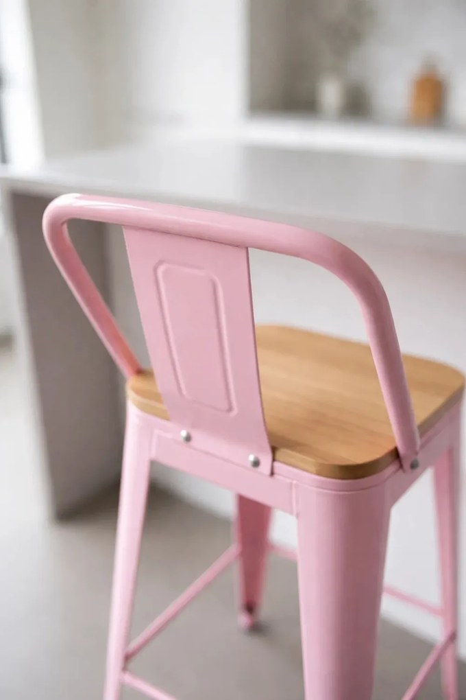 Kruk Torix met rugleuning van natuurlijk hout