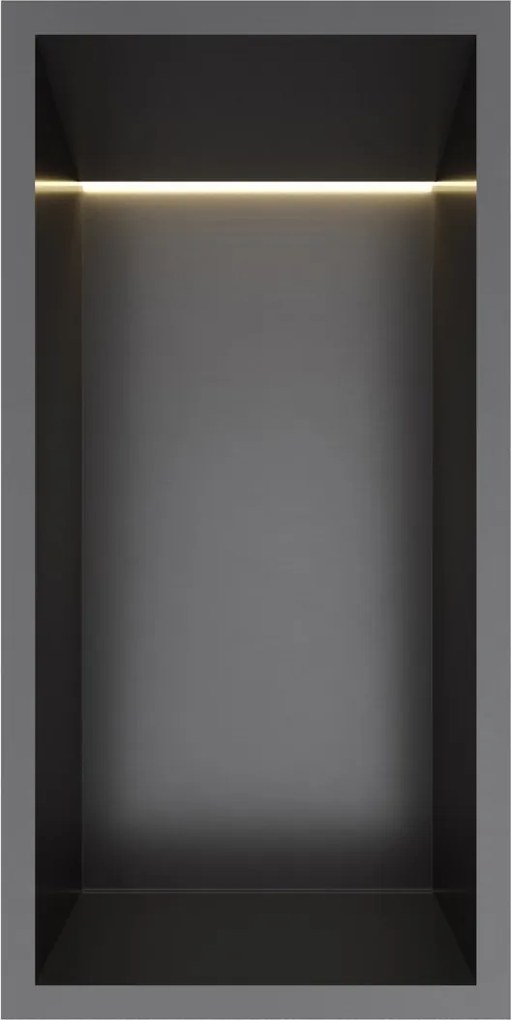 Hotbath &More inbouwnis met verlichting 30x15x10cm geborsteld zwart PVD