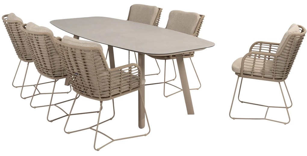 Manolo Fabrice dining tuinset 7 delig 240x103xH75 cm keramiek latte 4 Seasons Outdoor