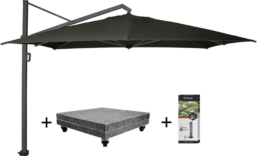 Icon premium zweefparasol 400x300 cm faded black met 150 KG voet en hoes