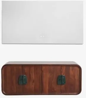 Dubbel Zwevend Badkamermeubelset 130x45 Cm Van Mangohout En Natuurlijke Kivalina-steen Groen Marmer Uit Udaipur - Donker Mangohout & Without Sink & -