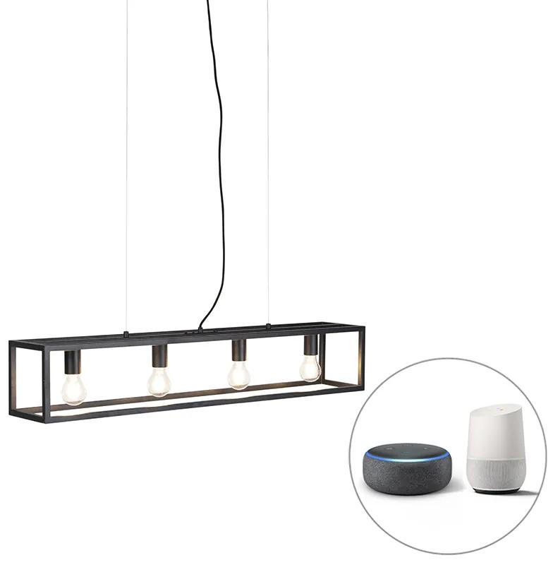 Eettafel / Eetkamer Smart industriële hanglamp met dimmer zwart incl. 4 WiFi A60 - Cage Industriele / Industrie / Industrial E27 Binnenverlichting Lamp